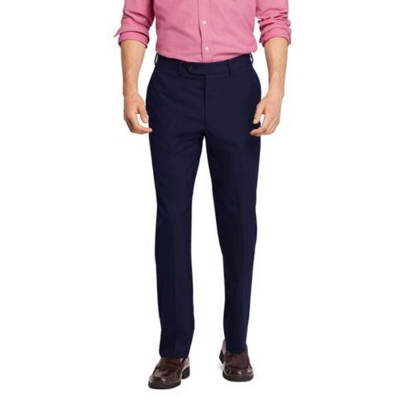 NWT LANDS' END MEN'S YEAR'ROUNDER TAILORED FIT PLAIN FRONT  PANTS TRUE NAVY 37 - Picture 1 of 9